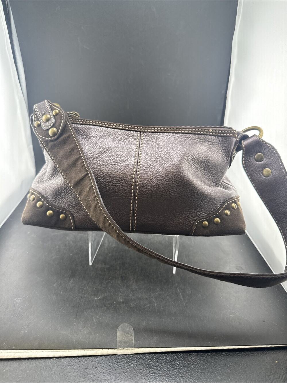 Vintage THE SAK Studded Leather Shoulder Bag Brown Metallic Y2K Boho Purse